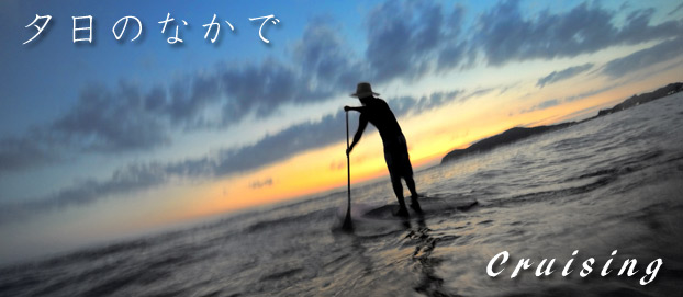 パドルサーフィン画像　夕日の中で